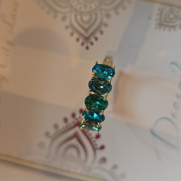 GEMS BY CITY LUXE BLUE ZIRCON ADJUSTABLE 14K GOLD PLATED RING - Picture 5 of 11